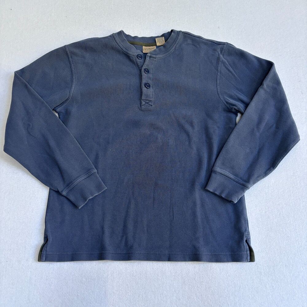 L.L. Bean Thermal Henley Shirt Mens S Blue Casual Hike Gorpcore Camp READ